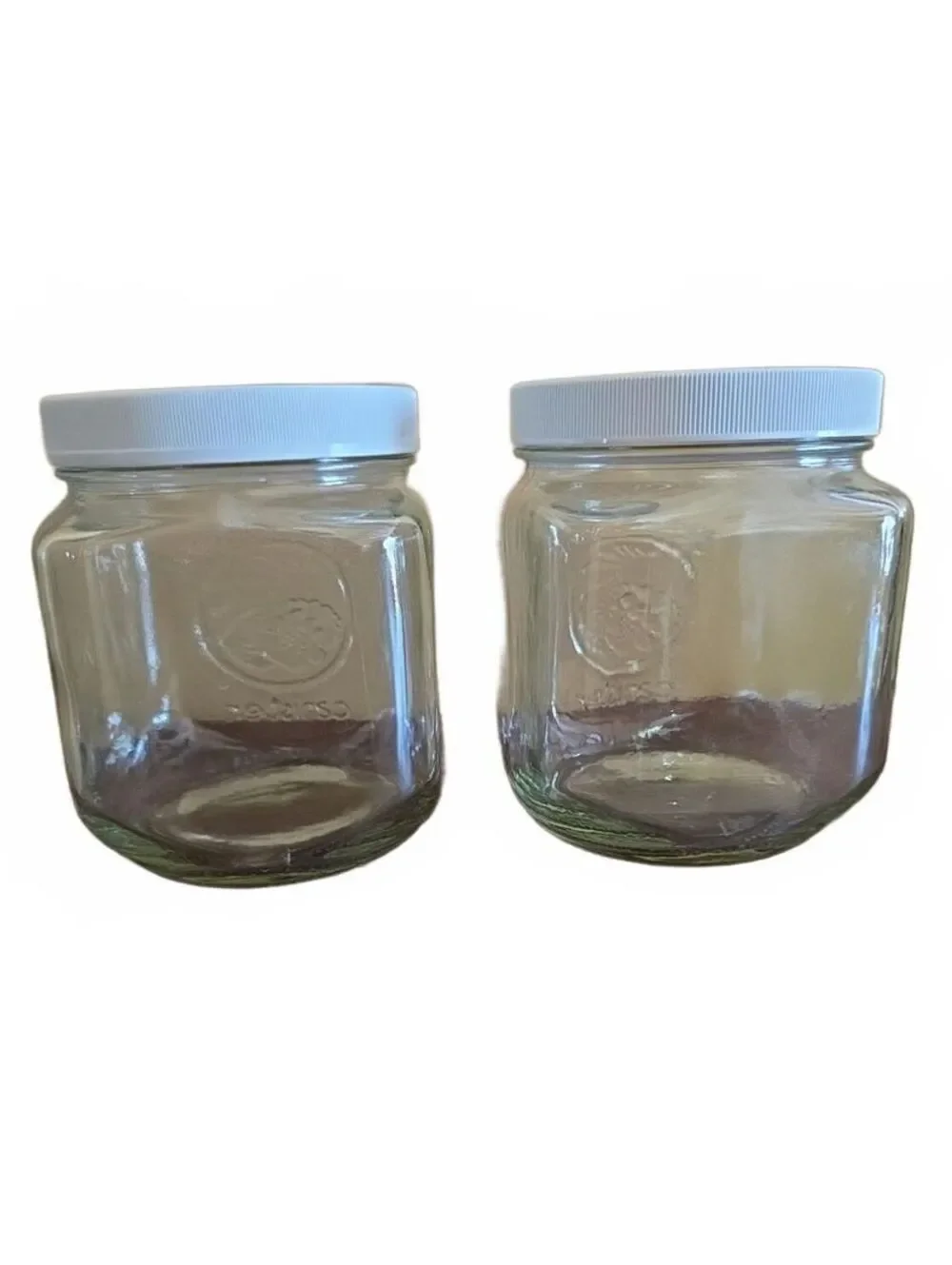 2 Vintage Golden Harvest Glass Canister Jars With White Lids